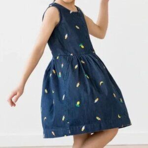 Hanna Andersson | Embroidered Dark Wash Denim Button Up Jumper Dress Size 8